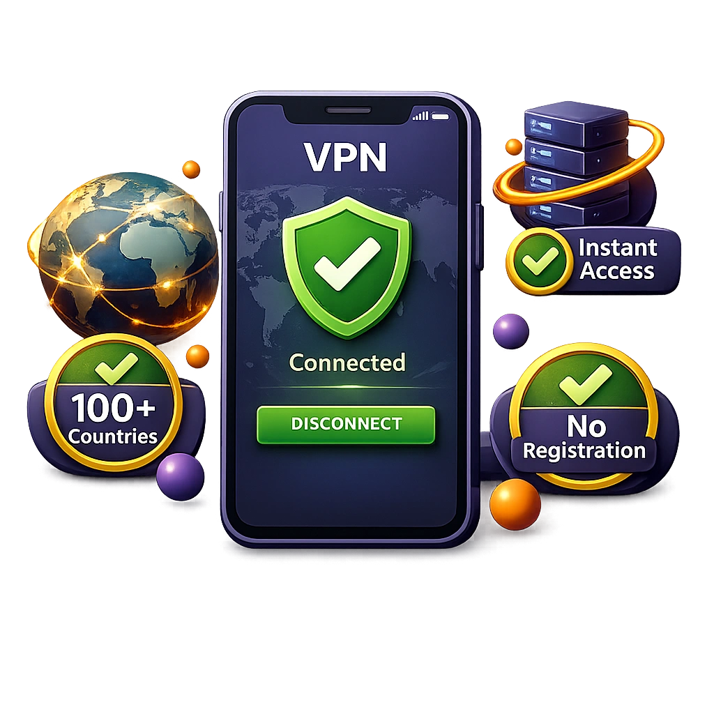 Free Android VPN Downloadprozess zeigt sofortige Installation ohne Registrierung